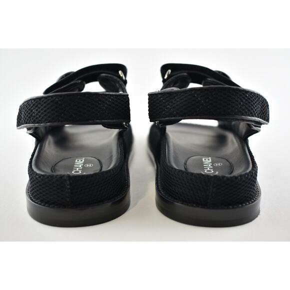 Chanel 21C Black Fabric Silver CC Logo Mule Slide Strap Flat Teva Dad Sandal 40 - Picture 11 of 11